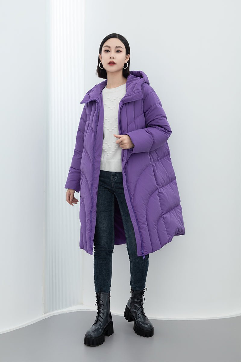 Purple Long Down Winter Jacket Coats SHIMENG Purple L