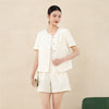 Beige Short Sleeve Coat with Metal Buttons - SHIMENG