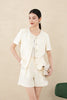 Beige Short Sleeve Coat with Metal Buttons - SHIMENG