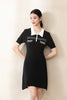 Black Short Sleeve Polo Collar Dress - SHIMENG