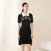 Black Short Sleeve Polo Collar Dress - SHIMENG