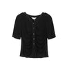 Black Slim Waist Short Sleeve Sweater - SHIMENG