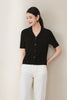 Black V Neck T - shirt with Buttons - SHIMENG