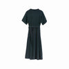 Dark Green Belted Waist Midi Dress with Buttons - SHIMENG