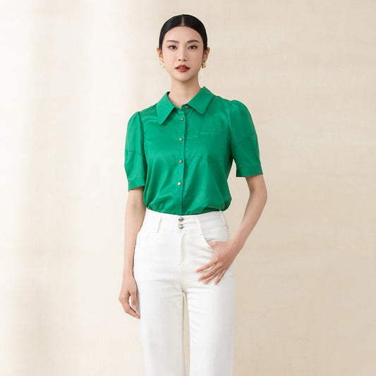 Emerald Short Puff Sleeves Shirt - SHIMENG