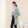 Grey Green Double Breasted Long Trench Coats - SHIMENG