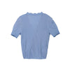 Mist Blue Short Sleeve Knitted Wave Neck T-shirt - SHIMENG