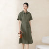Olive Shirt Style Belted Midi Dress - SHIMENG