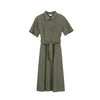 Olive Shirt Style Belted Midi Dress - SHIMENG
