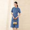 Sapphire Belted Midi Dress with Zipper - SHIMENG