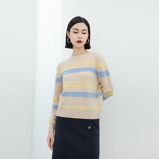 Apricot Striped Wool Sweater - SHIMENG