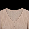 Beige Wool V Neck Sweater - SHIMENG