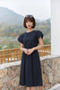 Black Bud Sleeve Waist Band Dress - SHIMENG