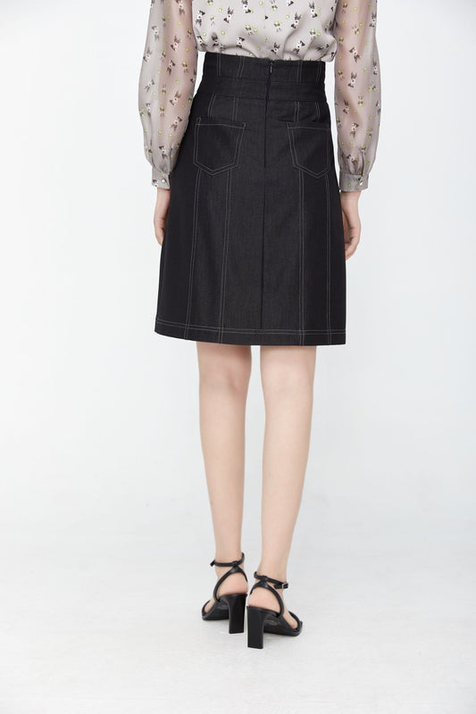 Black Button High Waist Demin Skirts - SHIMENG