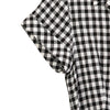 Black Checkered Waist V Neck Dresses - SHIMENG