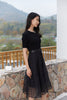 Black Jacquard Yarn Waist Midi Dress - SHIMENG