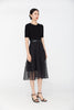 Black Jacquard Yarn Waist Midi Dress - SHIMENG