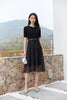 Black Jacquard Yarn Waist Midi Dress - SHIMENG