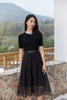 Black Jacquard Yarn Waist Midi Dress - SHIMENG