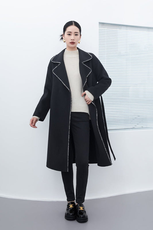 Black Large Collar Wool Overcoats - SHIMENG