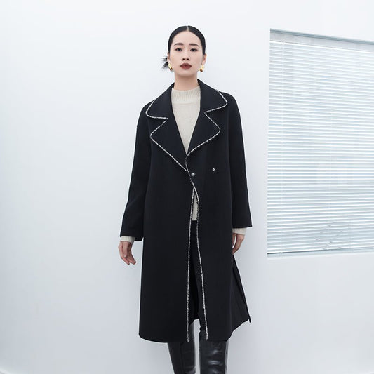 Black Large Collar Wool Overcoats - SHIMENG