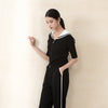 Black Naval Collar Knitted Slim T-shirt - SHIMENG