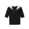 Black Naval Collar Knitted Slim T-shirt - SHIMENG