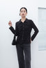 Black Pleated Design Slim Blouse - SHIMENG