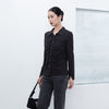 Black Pleated Design Slim Blouse - SHIMENG