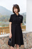 Black Polo Collar Waist Dress - SHIMENG