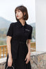 Black Polo Collar Waist Dress - SHIMENG