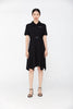 Black Polo Collar Waist Dress - SHIMENG