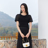 Black Puffed Slim Lace T-shirt - SHIMENG