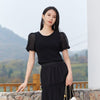 Black Puffed Slim Lace T-shirt - SHIMENG