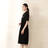 Black Short Sleeve Waist Polo Collar Dresses - SHIMENG