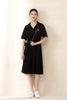 Black Short Sleeve Waist Polo Collar Dresses - SHIMENG