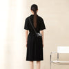 Black Short Sleeve Waist Polo Collar Dresses - SHIMENG