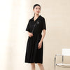 Black Short Sleeve Waist Polo Collar Dresses - SHIMENG