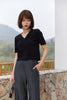 Black V Neck Knitted Top T-shirt - SHIMENG