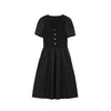 Black Waist Puff Sleeve V Neck Dresses - SHIMENG