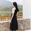 Black White Fake Two Pieces Waist Dress - SHIMENG