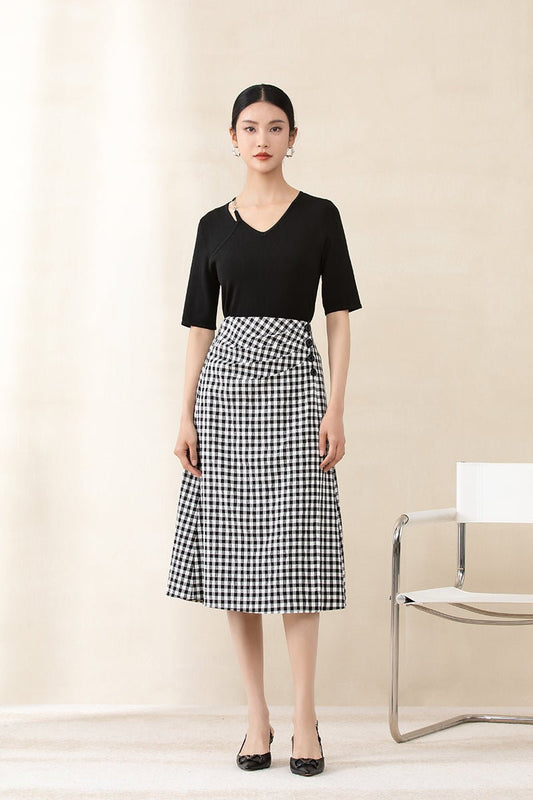 Black & White Plaid Skirt - SHIMENG