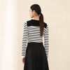 Black & White Striped Navy Collar Knitted Sweater - SHIMENG