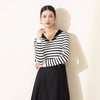 Black & White Striped Navy Collar Knitted Sweater - SHIMENG