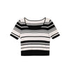 Black & White Striped Short Sleeve Knitted Sweater - SHIMENG