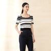 Black & White Striped Short Sleeve Knitted Sweater - SHIMENG