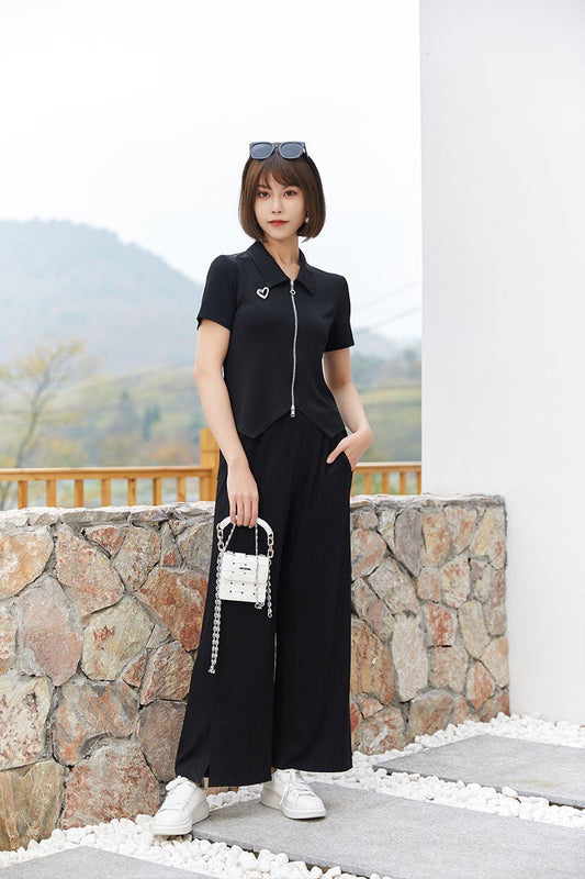 Black Wide Leg Pants - SHIMENG