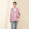 Black/Pink Collarless V Neck Suit Blazer - SHIMENG