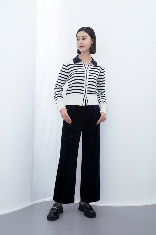 Black&White Striped Knitted Sweater - SHIMENG