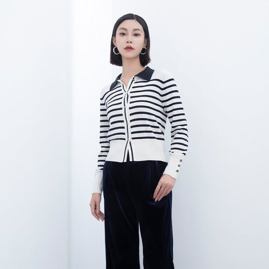 Black&White Striped Knitted Sweater - SHIMENG